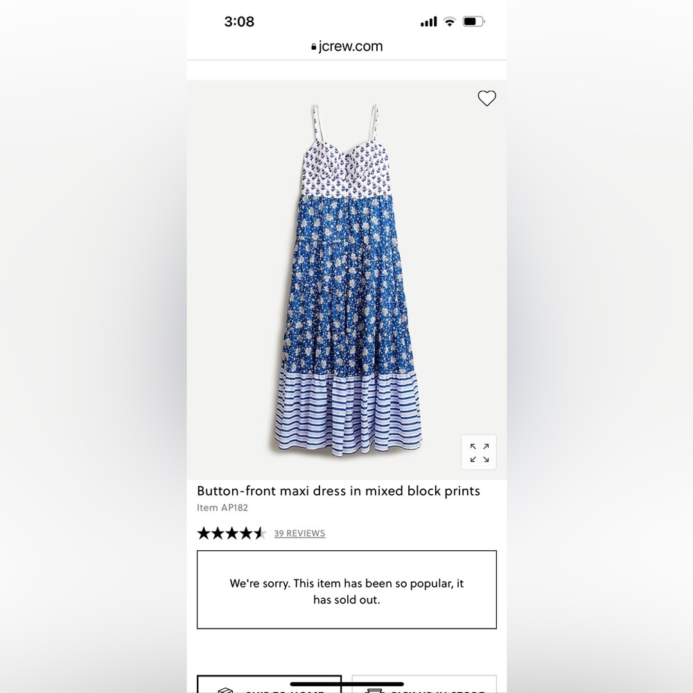 EUC size 14 JCrew Button-front maxi dress in mixed block prints